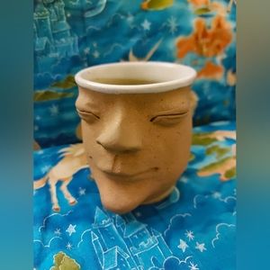70s handmade pottery mug odd whimsical weird creepy man face